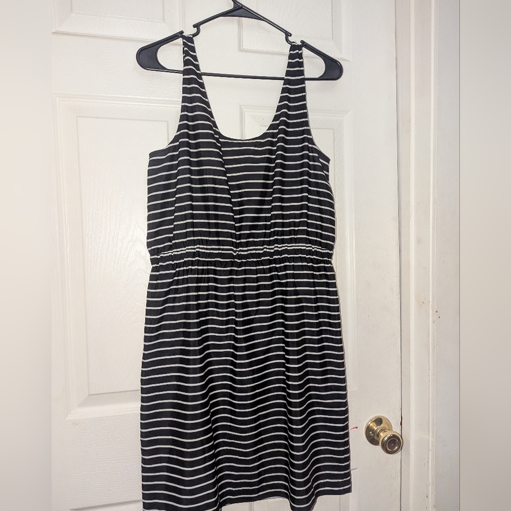 LOFT Black and White Stripe Dress with elastic waist